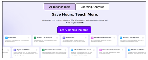 Teacher version webpage: AI Teacher Tools and Learning Analytics